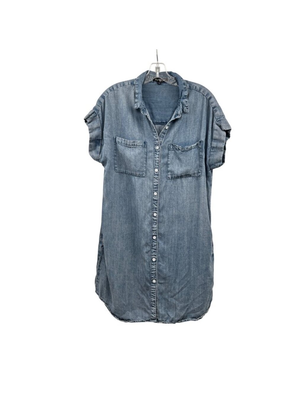 Velvet Heart Womens Denim Shirt Dress Short Sleeve Buttons Size XL Pockets